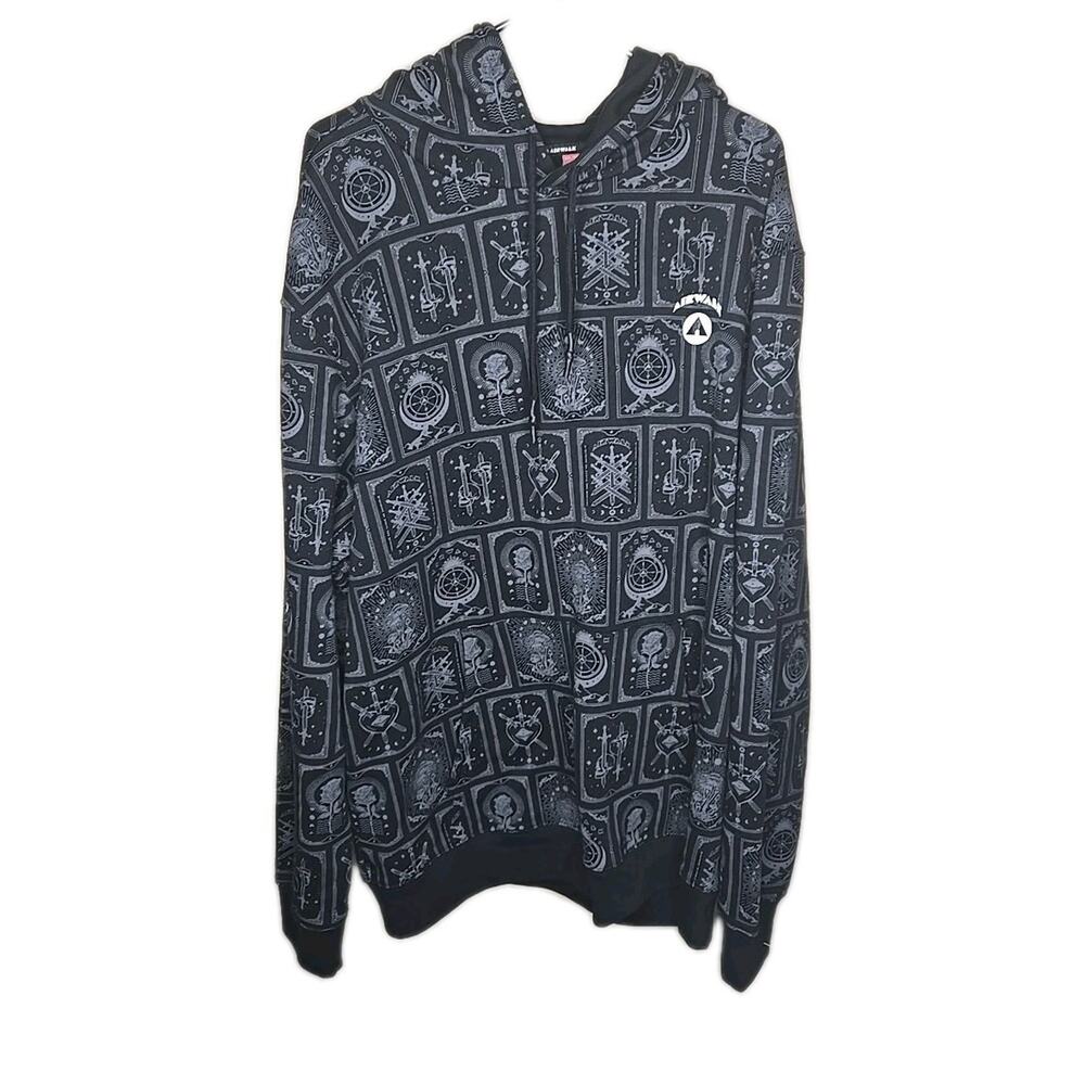 Airwalk Black Graphic All Over Print Pull Over Hoodie Fleece Lined Men Size 3XL